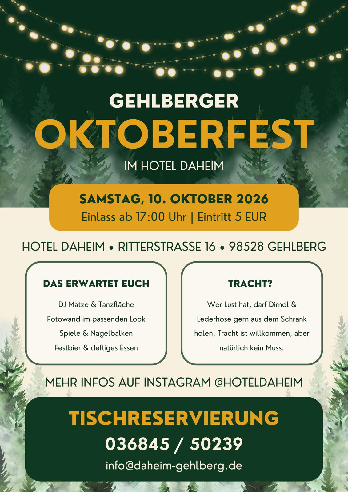 Aktueller Veranstaltungsflyer im Hotel Daheim